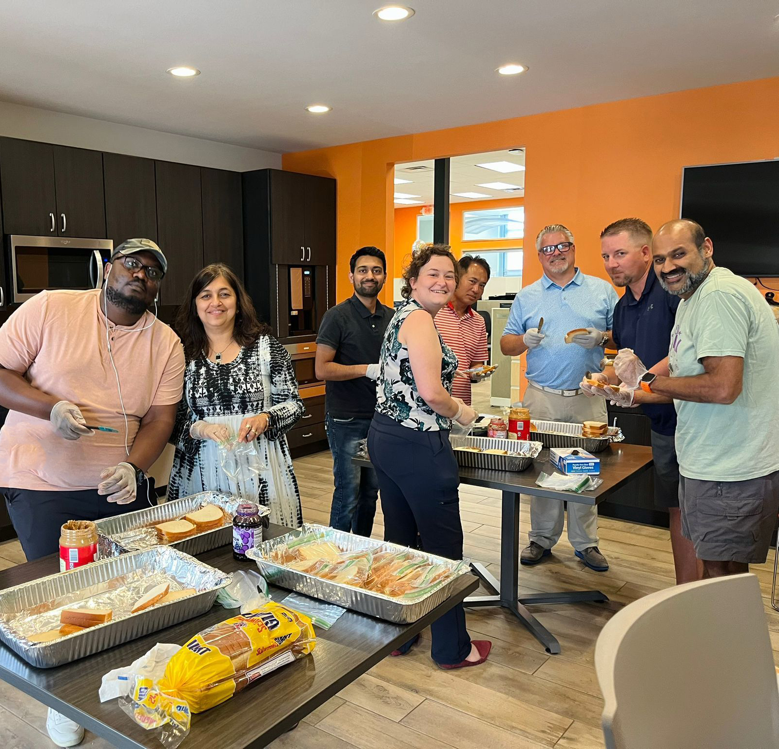 MES team making sandwiches for the community