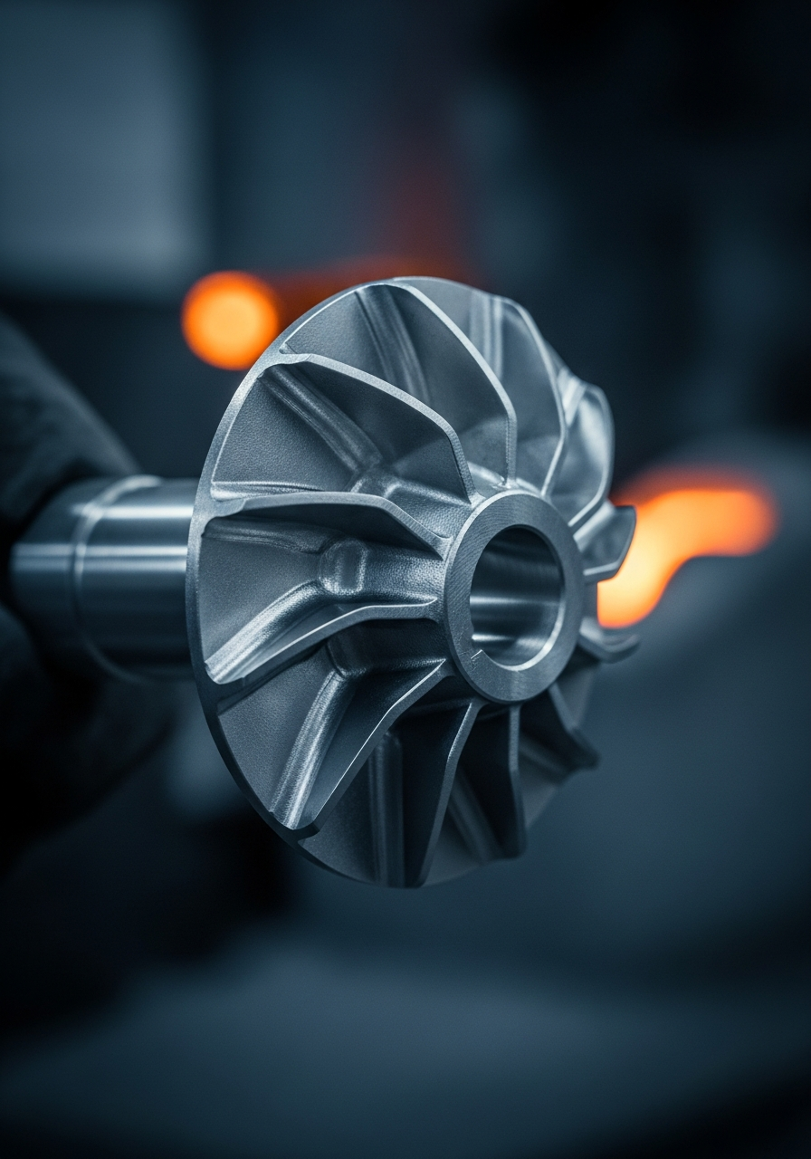 Investment cast stainless impeller with thin curved blades